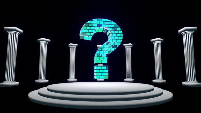 10 seconds seamless looping question mark spinning with semicircle arrangement roman columns animation screensaver motion graphics education ask seek