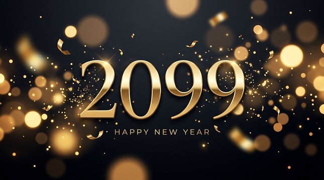 Happy new year 2099 gold numbers with festive bokeh lights