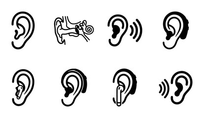 Ear Anatomy and Hearing Icons: Medical, Audiology, and Sound Wave Illustrations © Faisal