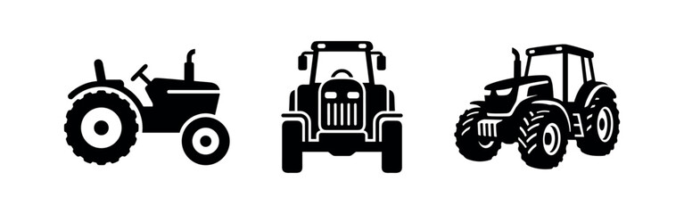 Set of vintage and classic farm tractor vector icons in different views © Lili