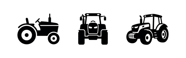 Collection of various farm tractor vector icons in black silhouette © Lili