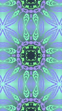 Vertical Blue and Green Damask Seamless Pattern with Intricate Folk Art Ornaments