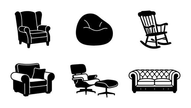 Modern & Classic Furniture Icons: 6 Vector Silhouettes for Interior Design, Home Decor, and Furniture Sales