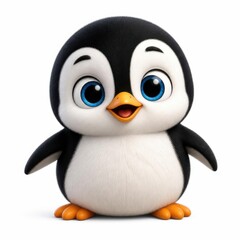 Fototapeta premium Cute cartoon penguin character with big blue eyes and orange feet, isolated on white background.