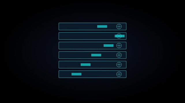 Digital hud interface with animated loading progress bars and data processing animation 4k