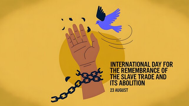Broken chains on hand with flying bird for slavery abolition