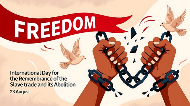 Hands breaking chains for freedom and abolition day