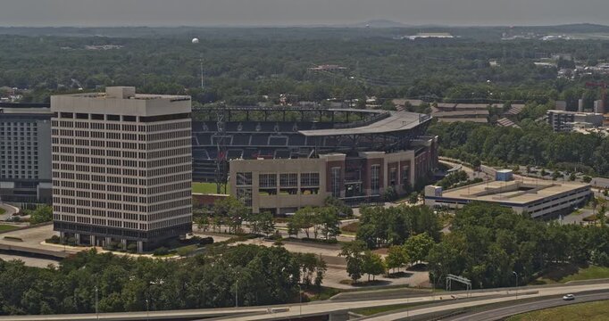 Atlanta Georgia Aerial v662 birdseye shot of empty stadium in Cumberland - DJI Inspire 2, X7, 6k - August 2020