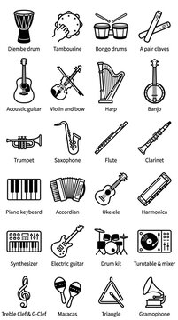 Collection of Musical Instruments Icons: Vector Illustration