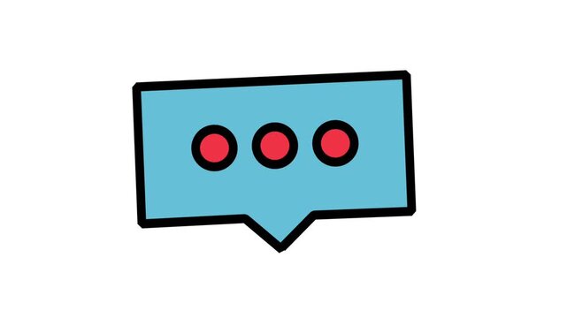 Animated Message Typing Bubble Icon. Animated blue text balloon icon with three moving dots indicating live chat typing, pending response, or comment thread.