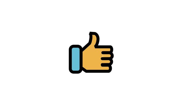 Hand Thumbs Up Success Approve Gesture Animation. Animated flat line icon representing a hand showing a thumbs up gesture for success and positive approval.