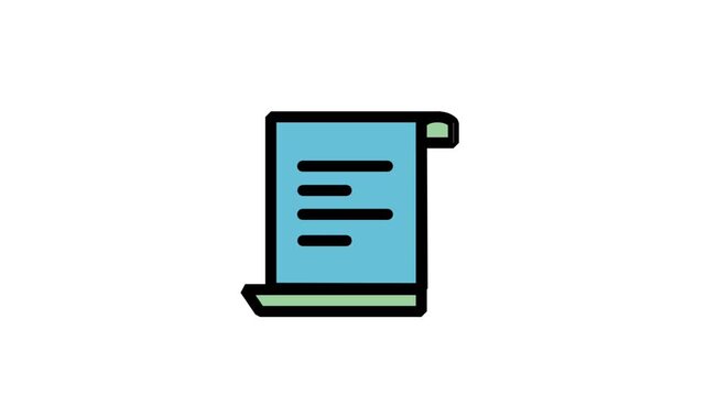 Blue Ancient Document History Scroll Animation. Animated flat line icon of an ancient paper scroll document with simple text lines or data.