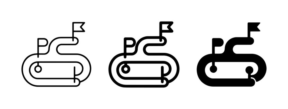 Mini Golf Course Icons, 3 Styles: Outline, Filled Outline, Solid Black Vector Graphics