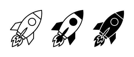 Fototapeta premium Rocket Icons Set: Launch, Space Travel, and Innovation Symbols. Vector Graphics for Business.