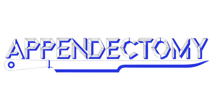 A graphic representation of the word APPENDECTOMY with a stylized knife forming the horizontal bar of the letter 'T'.