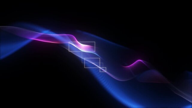 4K 60 FPS Abstract Blue Purple Neon Ribbon Background Animation, Glowing Flowing Light Trails for Sci-Fi Motion Graphics