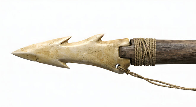 Hyper-Realistic 3D Render of an Ancient Bone Fishing Harpoon Isolated on White Background