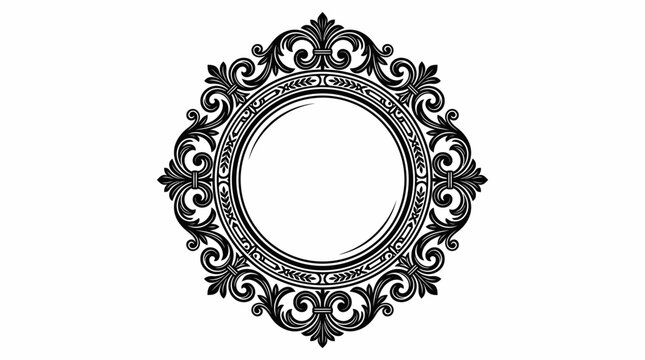 Ornate circular decorative frame with swirls and filigree detail