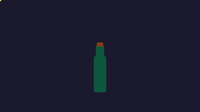Minimalist green glass bottle animation with cork stopper on dark 4k background