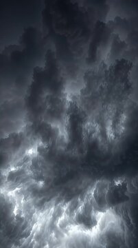 Ominous storm clouds filling the sky with heavy gray texture, cinematic weather background, turbulent atmosphere before a rainfall, natural disaster and climate change concept, dark moody overhead vie