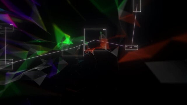 4K 60 FPS Abstract Low Poly Technology Background Animation, Colorful Digital Polygon Shapes with HUD Interface for AI Motion Graphics