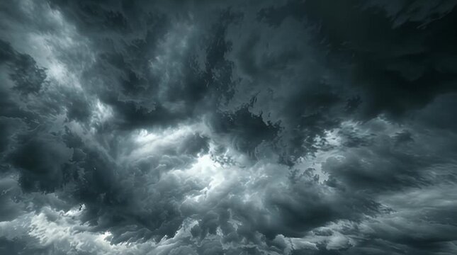 Ominous storm clouds texture, dark gray sky before the rain, powerful atmospheric weather background, dramatic nature scene, climate change concept, deep moody cloud formations
