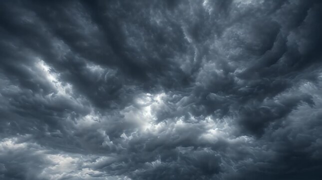 Dark moody storm clouds, dramatic sky atmosphere, gathering heavy clouds, powerful weather background, natural disaster concept, high quality cloudscape for environmental projects