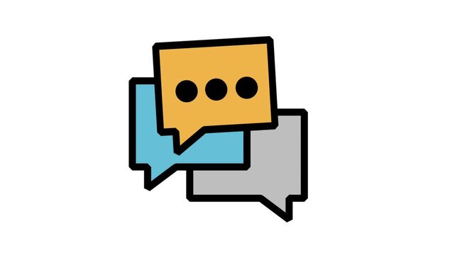 Online Discussion Double Chat Speech Bubble Animation. Animated flat line icon showing two overlapping square speech bubbles representing an active dialogue or online discussion.