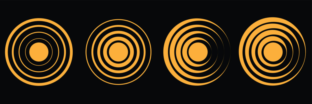 concentric ripple circles set. Radial signal or vibration elements. Hypnotic vertigo spiral. sound wave rings collection. retro halftone vector textures