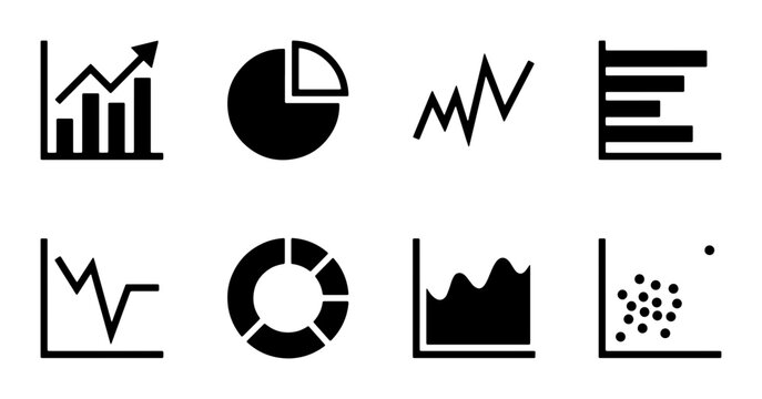 Data Visualization Icons: Bar Chart, Pie Chart, Line Graph, Stacked Bar, Analytics Icons, Business Statistics