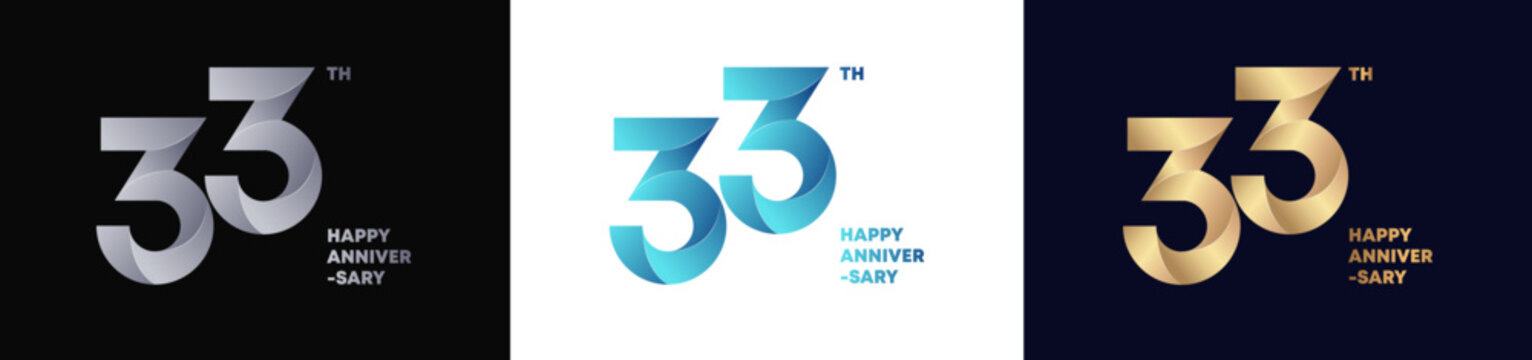 33rd Logo Anniversary with abstract twist consept, Happy Anniversary with Colorful Gradient, Luxury Gold and Elegant Silver. Editable vector