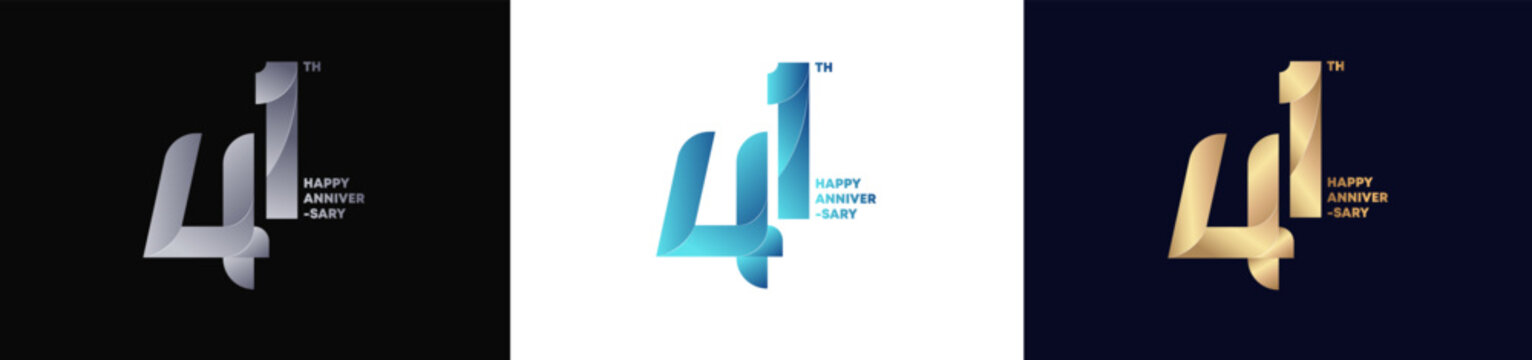 41st Logo Anniversary with abstract twist consept, Happy Anniversary with Colorful Gradient, Luxury Gold and Elegant Silver. Editable vector