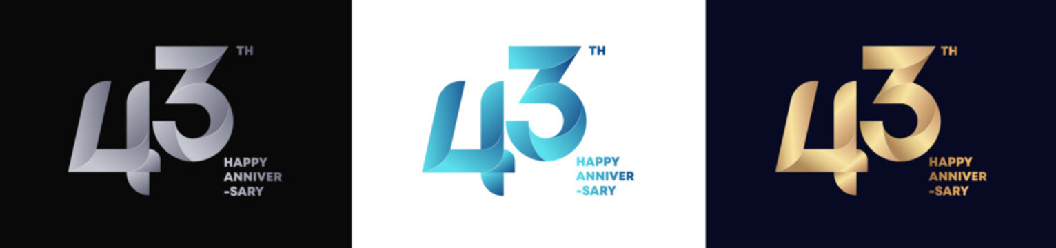 43rd Logo Anniversary with abstract twist consept, Happy Anniversary with Colorful Gradient, Luxury Gold and Elegant Silver. Editable vector
