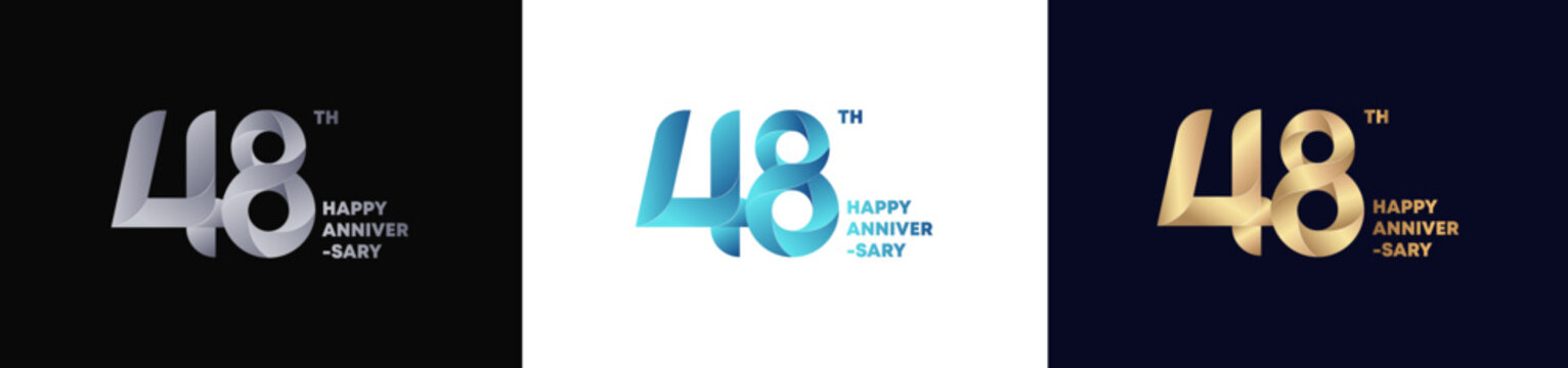 48th Logo Anniversary with abstract twist consept, Happy Anniversary with Colorful Gradient, Luxury Gold and Elegant Silver. Editable vector