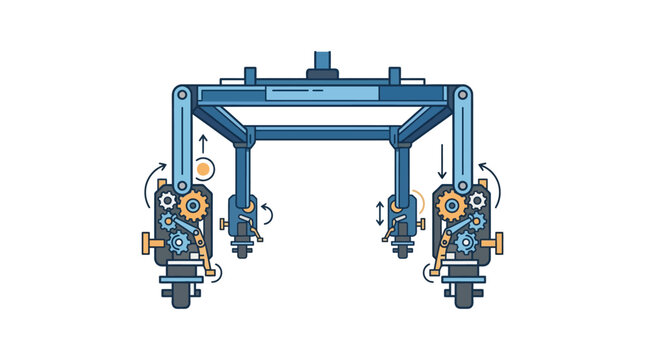 Automated straddle carrier gantry crane lifting mechanism illustration.