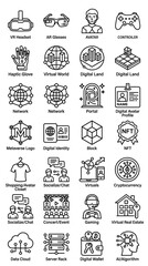 Obraz premium Metaverse Icons: VR, AR, Avatar, Gaming, NFT, Crypto, AI, Digital World, Blockchain