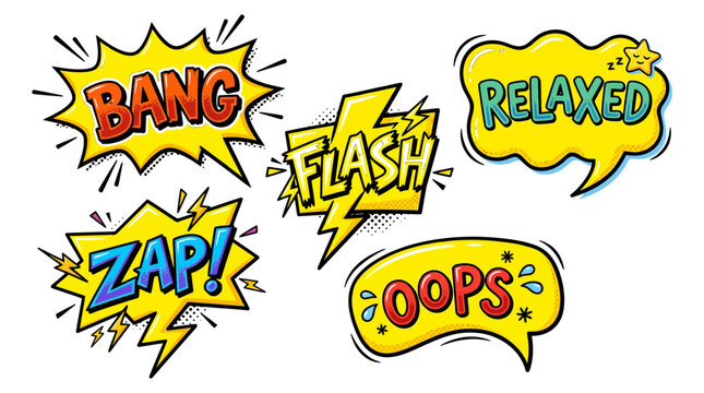 Action comic bubbles with Bang and Zap text.