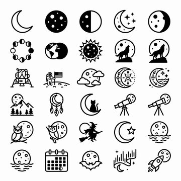 Moon Phases and Celestial Icons Collection - Astronomy, Space, Night Sky & More