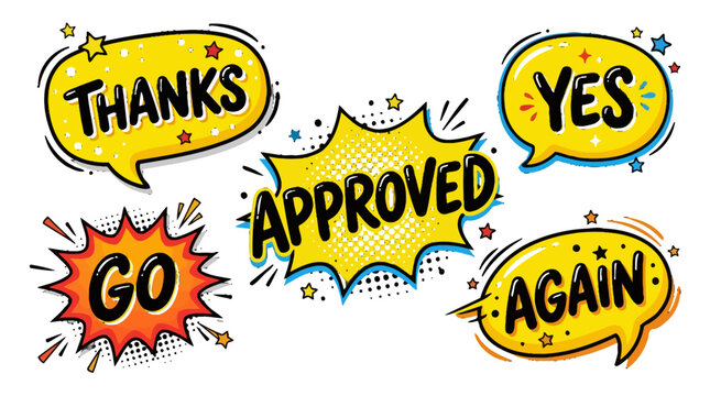 comic speech bubbles with approval messages