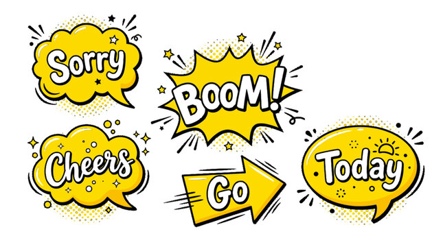 comic speech bubbles with motivational words