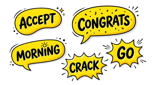 comic speech bubbles with motivational words