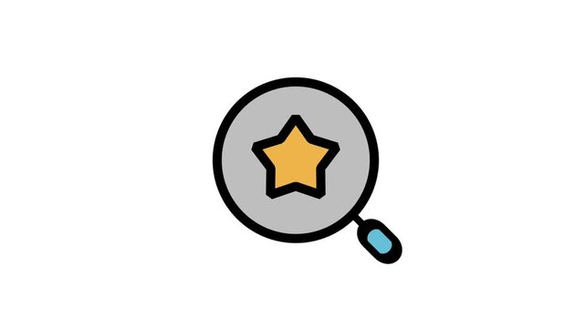 Animated Magnifying Glass with Star Icon. Animated search loop icon featuring a magnifying glass focusing on a favorite gold star for premium discovery search.
