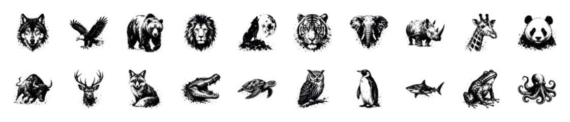 Naklejka premium Comprehensive collection of black silhouette icons representing various aspects of renewable energy, ecology, and environmental sustainability
