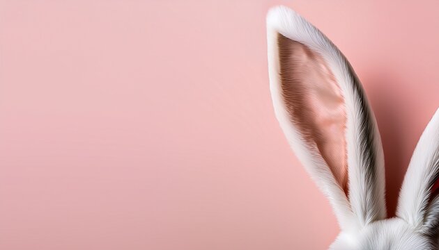 White Rabbit Ears On A Light Pink Background With Copy Space Easter Minimalism Header
