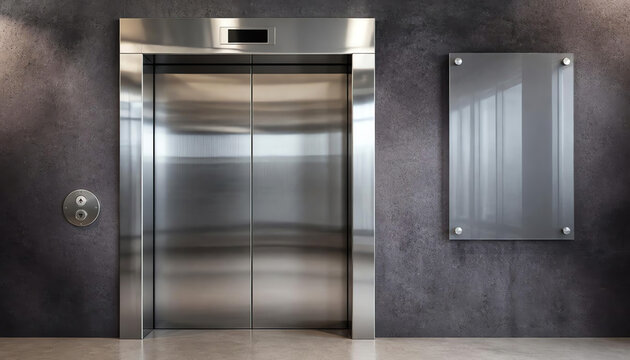 Modern concrete interior with elevator