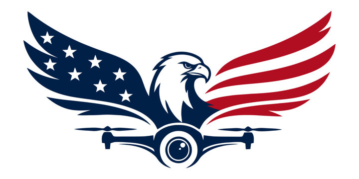 Eagle with american flag wings combined with drone camera design logo symbol american patriotic aviation technology identity branding patriotism quadcopter photography videography business