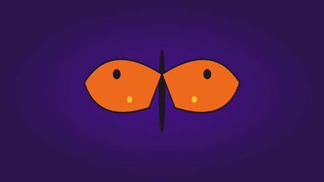 Minimalist orange butterfly animation with flapping wings on a deep purple 4k background, insect