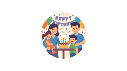 Fototapeta premium Happy Family Birthday Celebration with Cake and Balloons
