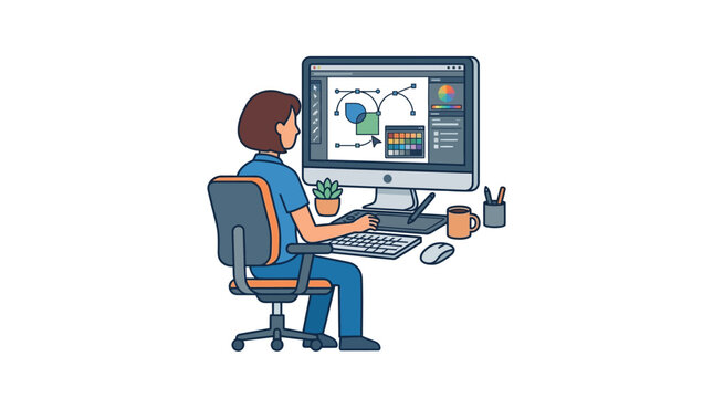Graphic designer working on computer with drawing tablet
