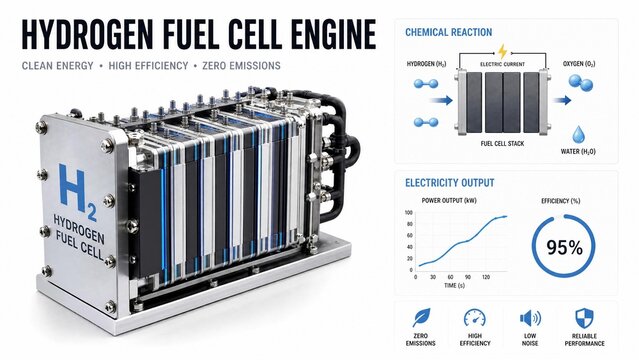 Advanced Hydrogen Fuel Cell Engine Infographic for Clean Energy Technology